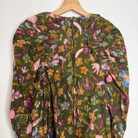 Ulla Johnson Green Devya Floral Print Ruffle Cotton Short Mini Dress - Picture 9 of 10